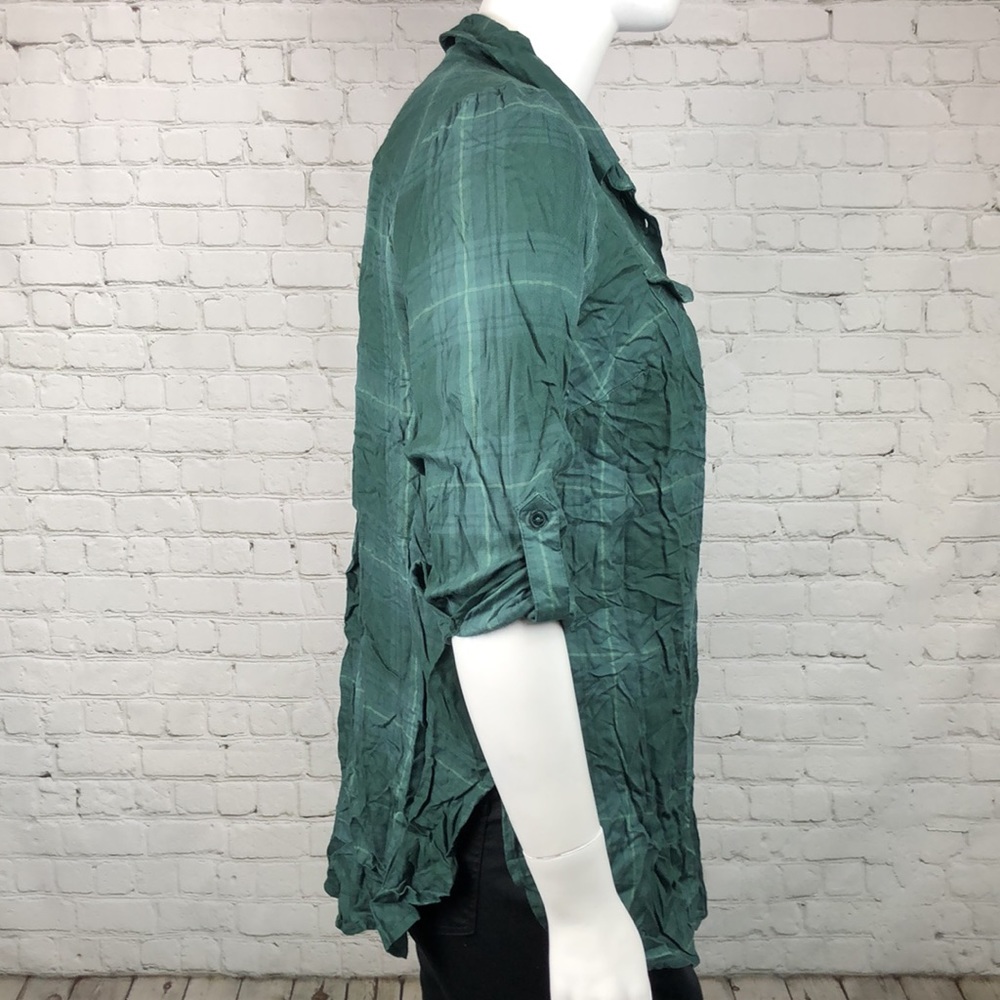 0X 2X 3X Style&Co Green Plaid Button Utility Shirt - Picture 4 of 6